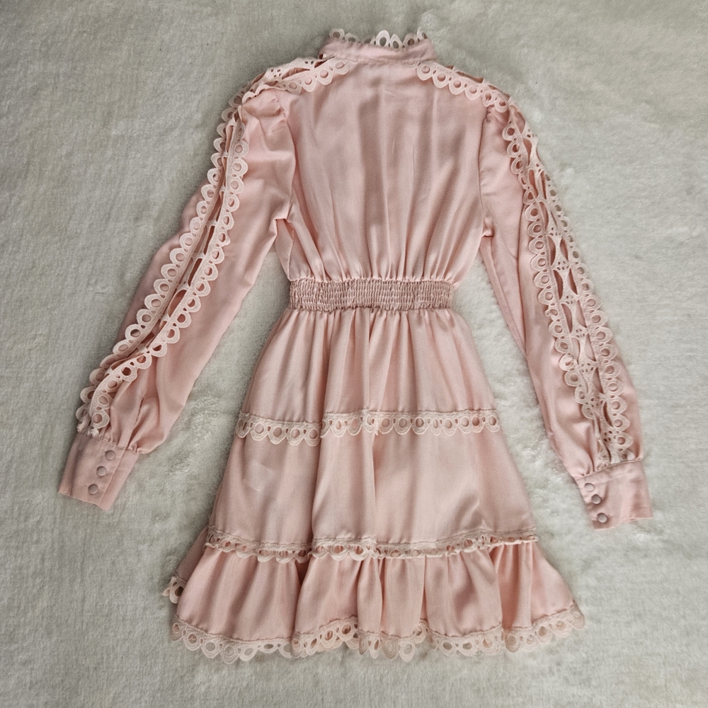 Pink Lace Dress Size S Cottagecore Feminine Coquette Girl Pastel Ruffle Bohemian - Picture 13 of 13